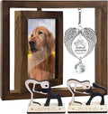 Pet Memorial Rotating Wooden Picture Frame with 4x6 Photo, Dog Cat Angel Wings Sympathy Ornament Crystal Rainbow You Left Pawprints on My Heart, Dog Bereavement Remembrance Gifts In Loving Frame PR-4R