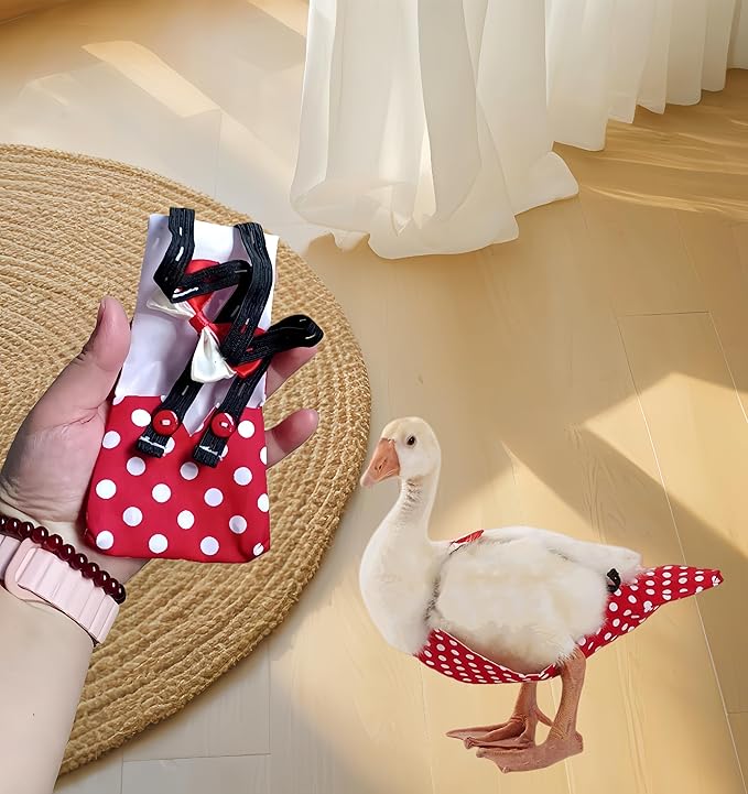 2 Pack Chicken Diapers for Hens, Roosters, Diapers for Ducks, Ducklings, Reusable Pet Diaper with Bow Ties Waterproof Poultry Nappies for Geese Pet Ducks, Red Polka Dots&Banana,S