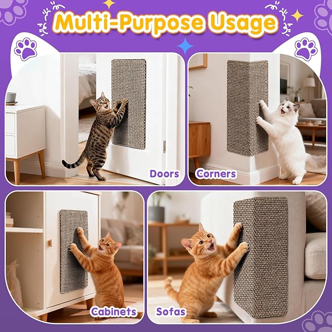 Wall Cat Scratcher for Indoor Cats,19.6x9.8”Corner Cat Scratcher,Cat Scratch Pad Furniture Protector for Door & Wall,Couch, Durable Cat Scratching Board Easy Mount (Deep Brown, 19.6”x9.8”)