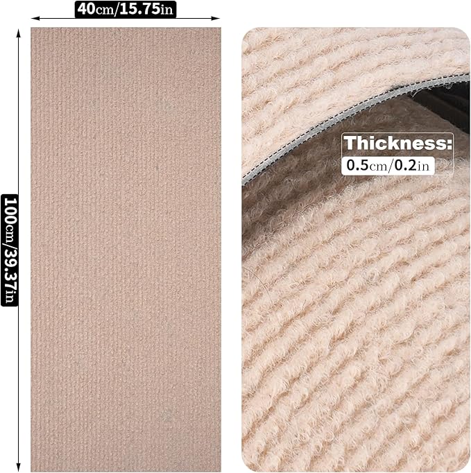 Cat Scratching Mat, Self-Adhesive Cat Scratch Furniture Protector, Trimmable DIY Cat Wall Climbing Carpet, Cat Couch Protector, Cat Scratching Pad Replacement (Khaki, 78.7"x15.8")