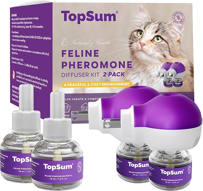 TopSum Cat Calming Pheromone Diffuser: Feline Pheromones Plug in for Stress, Along at Home, Spraying, Fighting, Scratching, Aggression & Excessive Meowing (Purple)