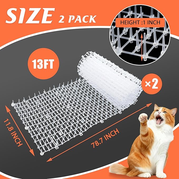 Transparent Cat Scat Mat 2 Pack, 6.5FT Clear Cat Deterrent Mats with Spikes for Sofa, Windowsill, Balcony & Garden, Cuttable Indoor Outdoor Pet Repellent Strips, 78 x 11 Inch Each