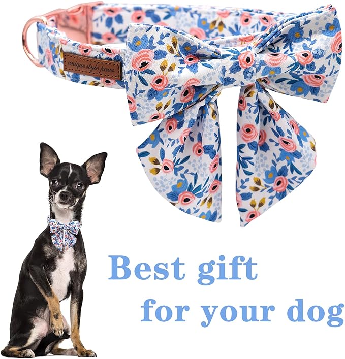 Unique style paws Dog Collar with Tie Adjustable Blue Bowtie Puppy Collars for Small Medium Large Dogs and Cats-XS