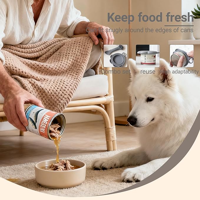 Pet Food Can Lids And Spoon,2 Pack Pet Food Can Covers, One Fit 3 Standard Size Cans,For Dog And Cat Food Cans,Grey