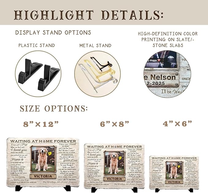 Personalized Pet Memorial Stone, Custom Dog Memorial Gifts for Loss of Dog with Photo Name Date, Dog Remembrance Gift, Loss of Dog Sympathy Gift for Dog Cat Lovers (Quote 02)