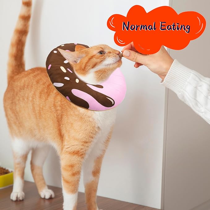 Seyezo Cat Cone Collar Soft, Adjustable Cat Recovery Collar Kitten Cones to Stop Licking, Cute Donut Neck Donut Pillow After Surgery, Healing Elizabethan Collar for Kittens(Chocolate, Large)