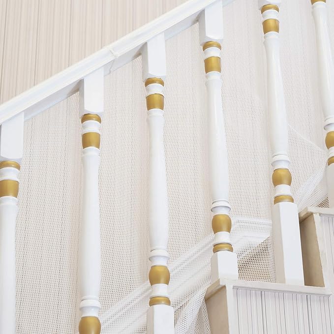 Banister Guard for Baby - 15ft x 3ft, Child Safety Net, Rail Balcony Banister Stair Mesh for Kids, Toys, Pets - White