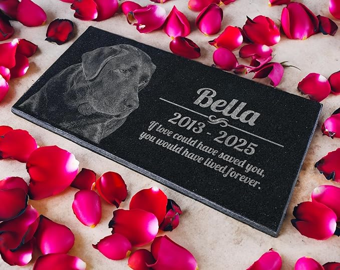 Pet Grave Marker Memorial Personalized Dog Paw Heart Pet Headstones Custom Engraved Absolute Black Granite Garden Plaque Engraved with Dog Cat Name Dates
