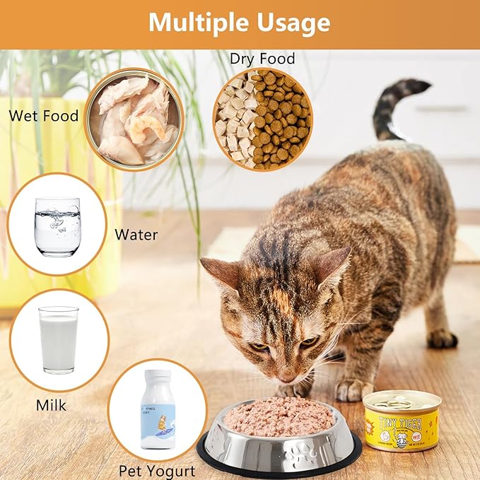 Stainless Steel Dog Bowl, 4 Pack Metal Cat Bowls for Food and Water, Non-Slip Pet Feeding Dish Bowl with Rubber Base for Cats Puppy Small Medium Dogs