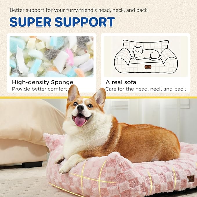 Cat Bed Cat Couch for Puppy and Kitten, Fluffy Dog Bed Medium Dogs Couch, Supportive Cats Sofa for Indoor Cats, Washable Cover & Non-Slip, 32 inch, Pink