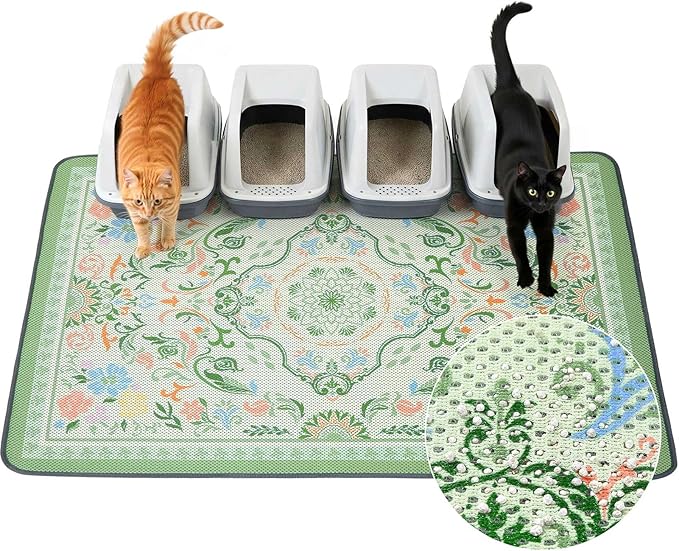Unicorn Catcher 47X35in Cat Litter Mat Machine Washable Soft 3D Air Mesh Litter Box Rug Non-Slip Backing Quick Dry Scatter Control for Paws,Bean Green
