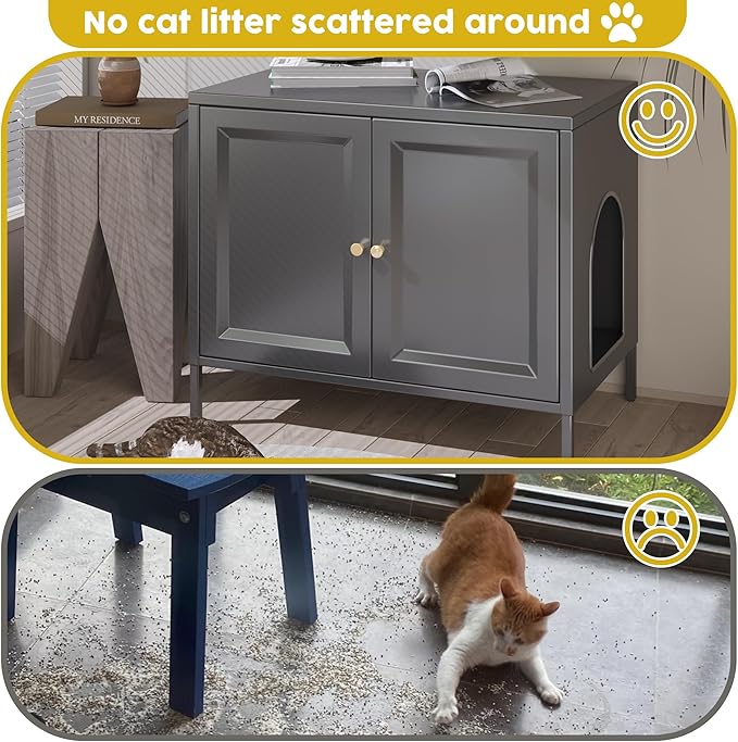 METAN Metal Cat Litter Box Enclosure,Steel Cat Washroom Furniture with Barn Door, Pet House, Fit Most of Litter Box,Assembly Required,Black, (Black)