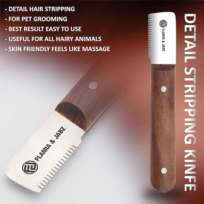 FLAMIA & JABZ FJ Professional Stripping Knife kit (6 pieces set) for Dogs & Pets, Wooden Handle Grip with Stainless Steel Blade (Right handed) (Rosewood)