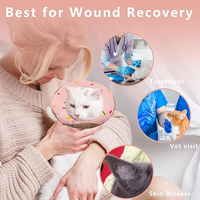 Seyezo Cat Cone Collar Soft, Adjustable Cat Recovery Collar Kitten Cones to Stop Licking, Cute Donut E Collar After Surgery, Cats Neck Pillow Cone Elizabethan Cones of Shame (Waterproof Pink, Small)