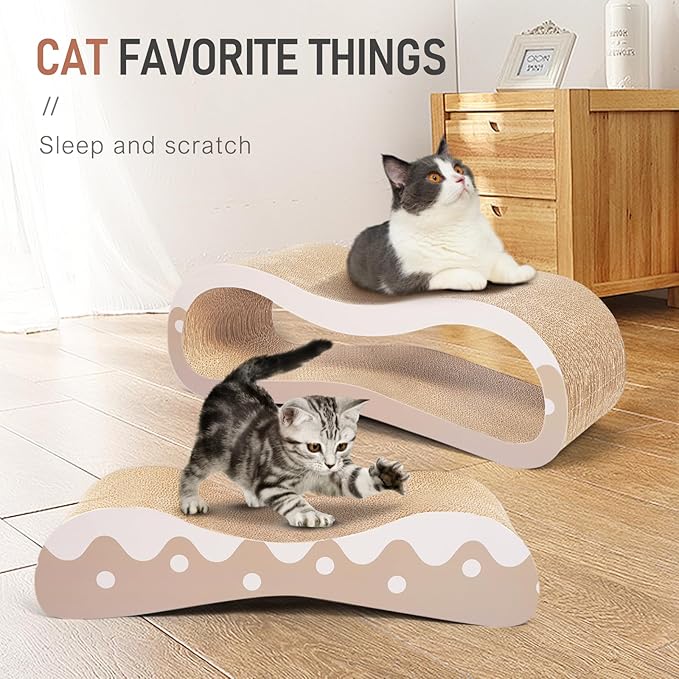 Simple Delxue 2 in 1 Cat Scratcher Cardboard Lounge Bed, Cat Scratching Post, Durable Board Pads Prevents Furniture Damage,Large,Wave