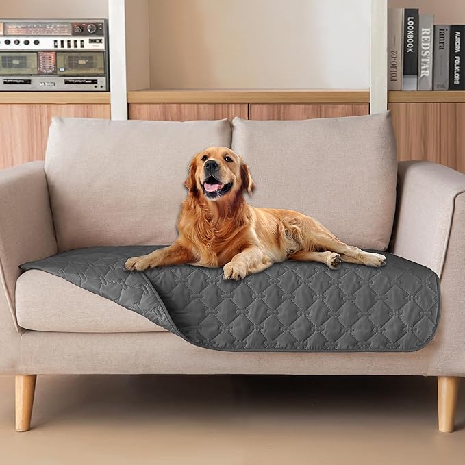 gogobunny 3X Stronger Waterproof Pet Blanket, Scratch Proof Furniture Protector for Dogs Cats, Reversible Cover 32x53 Inch, Dark Grey