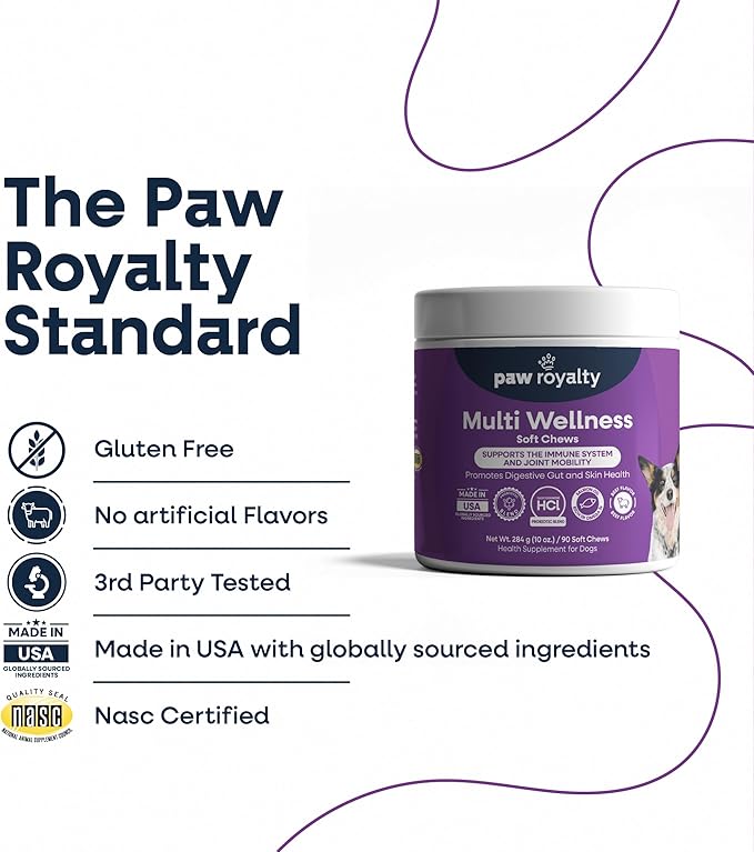Multi Wellness Dog Multivitamin | Glucosamine, Chondroitin, Probiotics & Omega 3 for Joint Mobility, Digestive & Immune Support for Dogs| Beef Flavor Soft Chews, 90 Count