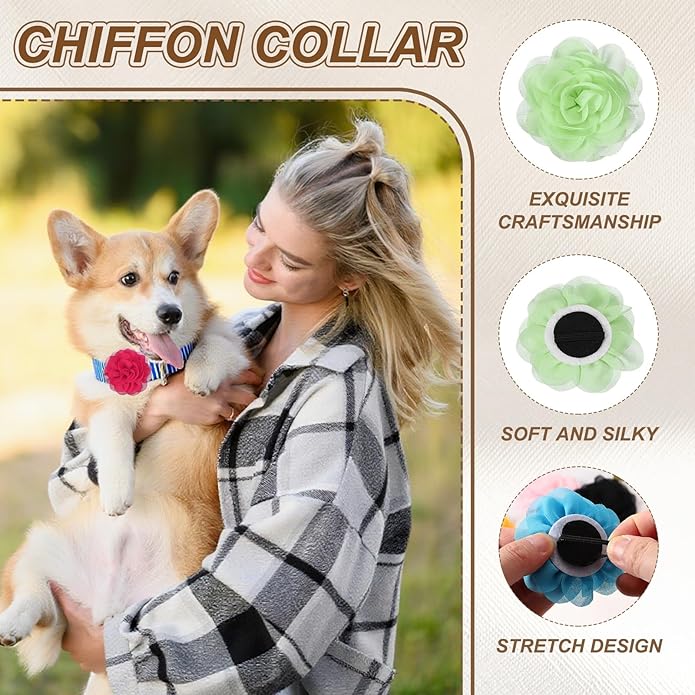 Dog Collar Flowers, Pet Flower Charms Soft Chiffon Cat Collar Bow Tie Floral Grooming Supplies, Intended for Dog