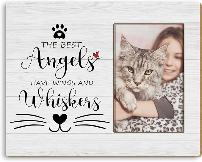 Cat Memorial 4x6 Picture Frame, Sympathy Gifts for Loss of Cat, Cats Passing Away Gift, the Best Angels Have Wings and Whiskers Picture Photo Frames for Desk Tabletop Wall Decoration