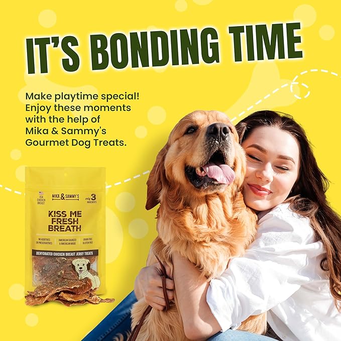 Mika & Sammy's Gourmet Chicken Jerky Dog Treats Made in The USA. (Kiss Me Fresh Breath 12 0z)