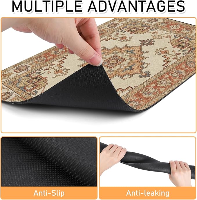 Pet Dog Food Mat - Absorbent Diatomite Dog Cat Feeding Mats for Food and Water, Anti Slip Dog Cat Bowl Placemat for Floors, Quick Dry Pet Dish Matts Supplies, Bohemia Style, 12 * 20in