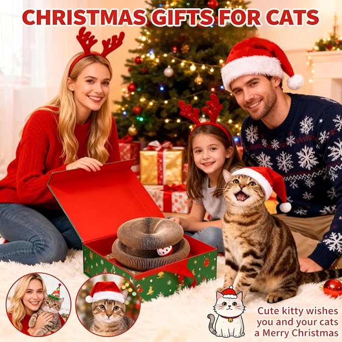 1 Pack Cat Scratcher Toy with Balls Bells, Magic Organ Foldable Cat Scratching Board for Kitten, Interactive Toys for Indoor Adult Cats Exercise Anxiety Relief, Auburn