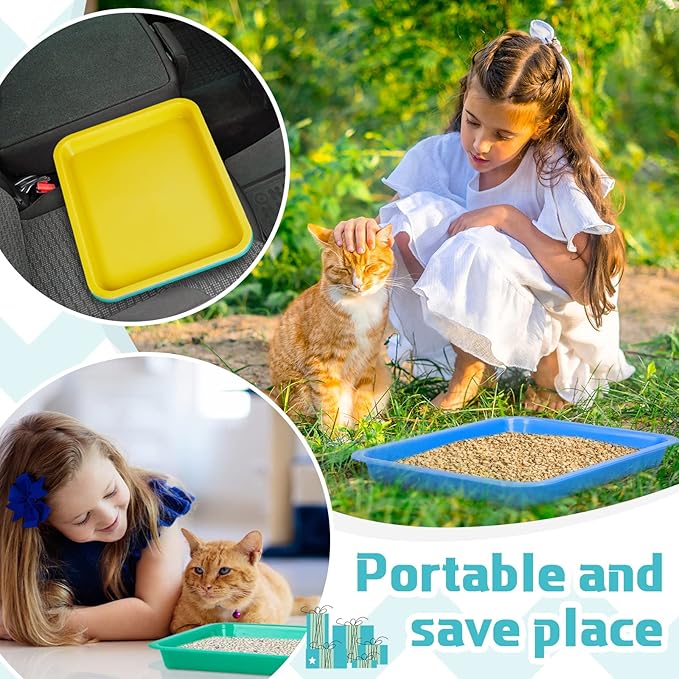 Tessco for you 3 Pcs Kitten Litter Box Shallow Low Entry Open Cat Litter Box Waterproof Plastic Small Rabbit Pan Tray Travel Toilet for Senior Cat Kitten Training(Classic Color,15.1 x 12 x 1.4 Inch)