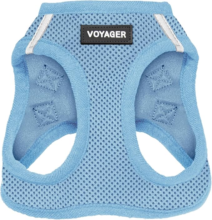 Best Pet Supplies Voyager Step-in Air Harness - All Weather Mesh, Reflective, No Pull Harness for Dogs, Cats - Secure with Hook & Loop Fastener, Buckle, Double D-Rings - Baby Blue, L