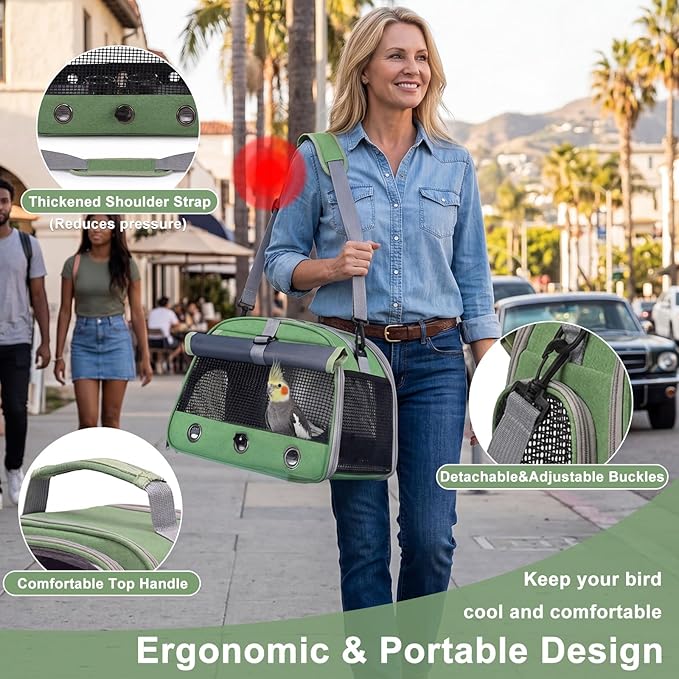 Bird Carrier, Lightweight Breathable Bird Backpack, Portable Wild Bird Carrier with Standing Perch for Parrot Travel Vet Visit (Grey)