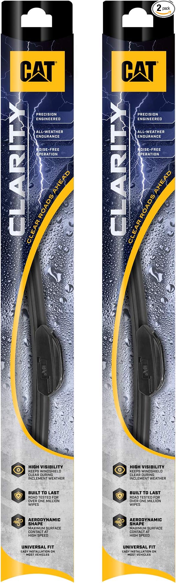 CAT Clarity Wiper Blades (2-Pack), Premium Performance Direct OEM Replacement, Universal Fit Front Windshield Wiper Blades, Durable Streak-Free Spotless Silent Easy Installation - 26" + 20"