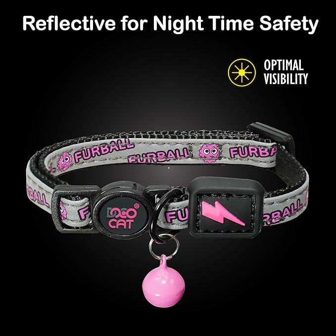 DOCO Cat Collar Breakaway Safety Buckle with Bell | Reflective Black Adjustable Nylon Collar for Kittens & Adult Cats | Comfortable & Safe for Girls & Boys | Neck 3/8" x 7.5-12", Up to 13lb