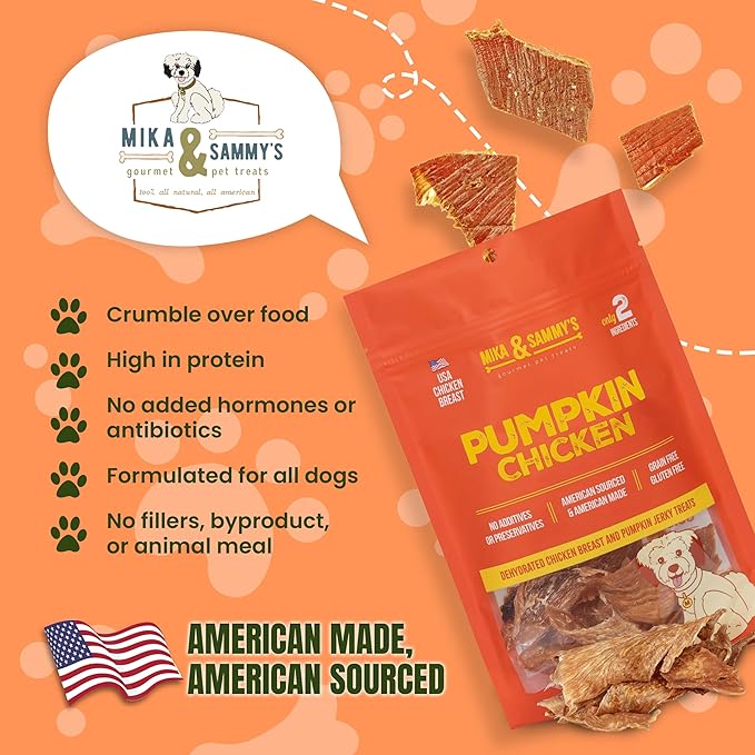 Gourmet Jerky Dog Treats -Made in USA only, Cage-Free, No Additives (Pumpkin Chicken 12 oz)