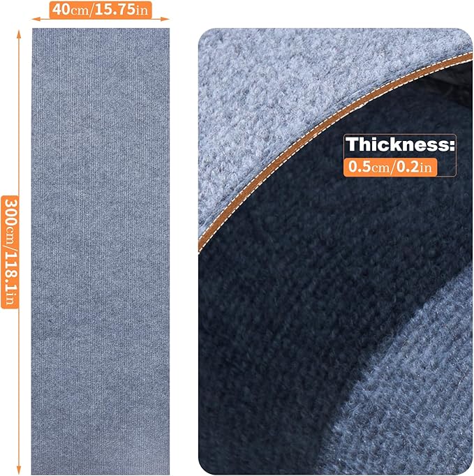 Cat Scratching Mat, Trimmable DIY Self-Adhesive Anti Scratch Furniture Protector, Climbing Wall Carpet, Couch Protector, Scratcher Scratching Pad Post Replacement (Light Grey, 118.1"x15.8")