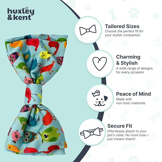 Huxley & Kent Pet Bow Tie for Dogs & Cats - Summer Theme Adjustable Hook & Loop Collar Accessory - Cute & Comfortable for Holidays & Celebrations - Yard Birds, Large