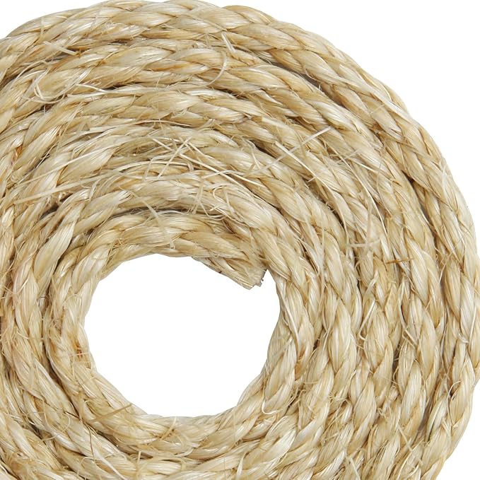 4mm Natural Sisal Rope - 164-Ft, Cat Scratcher Repair & DIY Cat Tree, Wide Application, Length Choices