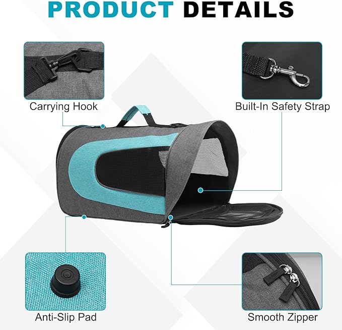 Cat Carrier, Ventilation Mesh, Travel Pet Carrier Breathable Small Dog Carrying Case Up to 16.5 lbs (Blue), Intended for Hiking/Camping/Traveling, 18"x11"x11"