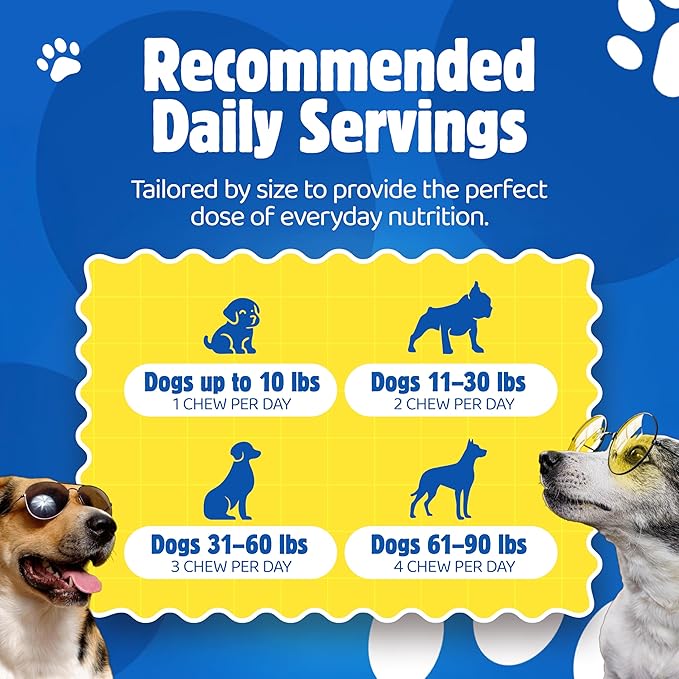 Enhanced Multivitachew – Dog Supplies Multivitamin Soft Chews with Glucosamine for Dogs – Supports Joints, Skin, Coat & Digestion – Dog Vitamins & Omega, Probiotics – 120 Bacon Chews