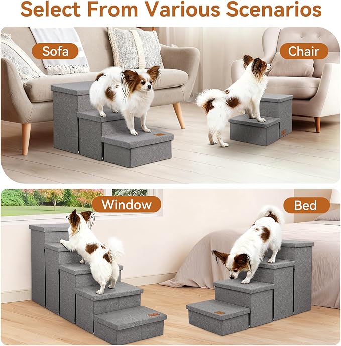 Wider Dog Ramp for High Bed with Storage 18" H, Foldable Dog Stairs for Small Medium Large Older Senior Animal, Sturdy Dog Step for Climbing Bed or Couch, Arthritis-Friendly (Gray, No Condo)