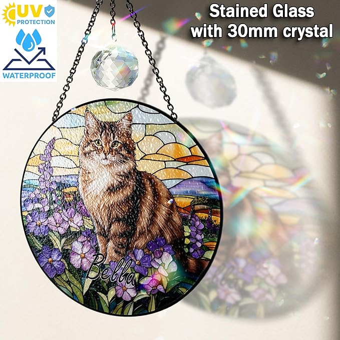 Custom Pet Portrait Stained Glass Window Hanging, Memorial Decoration Suncatcher from Photo, Loss of Dog & Cat Gift, Sympathy Bereavement Keepsake for Dog Lover, Cat Mom Gift for Women