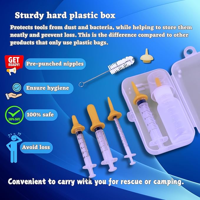 Newborn Pet Feeding Kit, 50ml Nursing Bottle & Syringe Set for Puppies, Kittens, Rabbits, Squirrels – BPA-Free Silicone Nipples, Measuring Cup & Cleaning Brush – Safe, Hygienic Milk Feeder