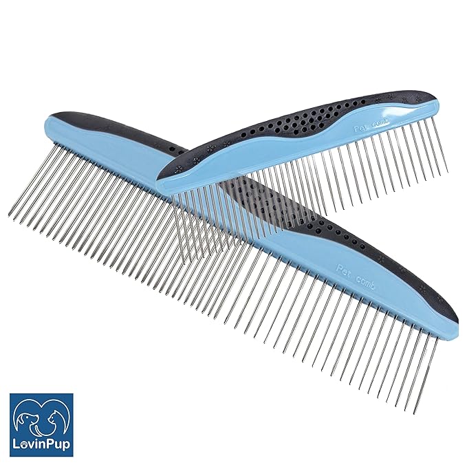 Dog Comb, Grooming Set for Dogs, 2 Sizes Pet Grooming Comb with Stainless Steel Teeth, Comfort Grip Handle, Dog Grooming Supplies, Large Pet Comb and Small Pet Comb