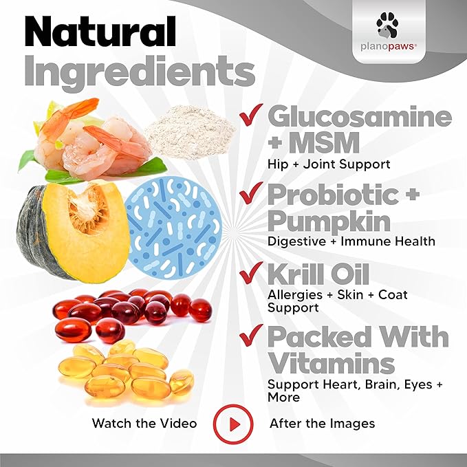 Vita Treats - Dog Vitamins and Supplements - Hemp Oil for Dogs - Glucosamine Chondroitin for Dogs - Omega 3 Fish Oil for Skin & Coat - Probiotics - Dog Joint Supplement - 120 Dog Multivitamin Chews
