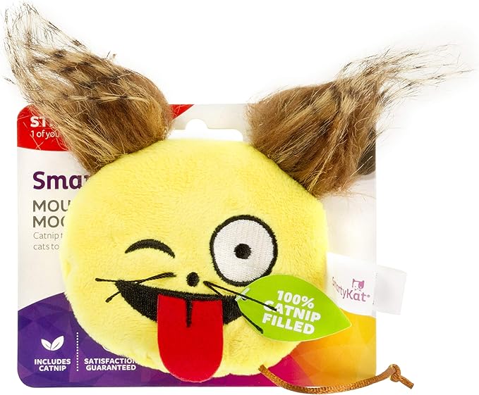 SmartyKat (6 Count) Mouse Moods Emoji Bundle Pack Plush Catnip Toys - Yellow/Brown, 6 Count