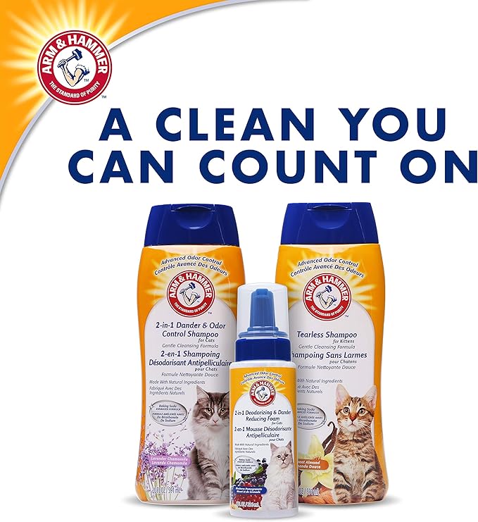 Arm & Hammer 2-in-1 Deodorizing & Dander Reducing Shampoo for Cats, Baking Soda Cat Shampoo for Dander, Odor Control and Coat Cleaning, Lavender Chamomile Scent, 20 Fl Oz