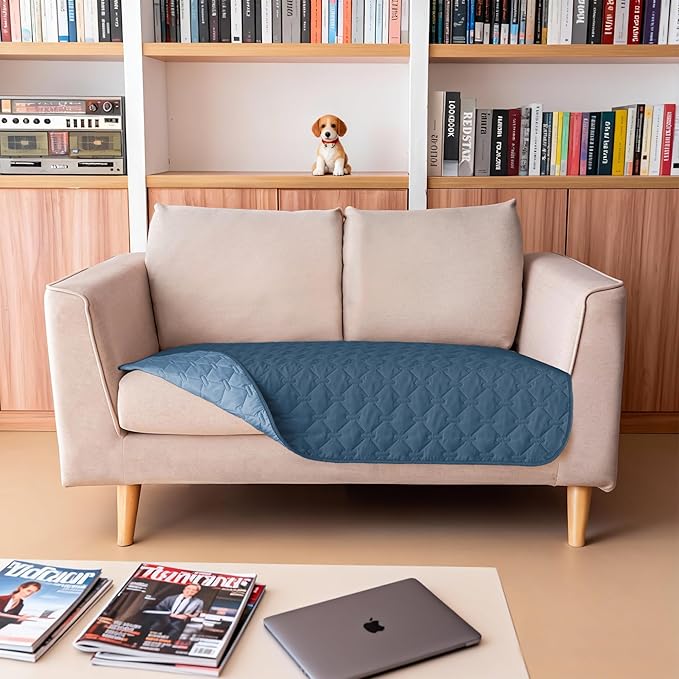 gogobunny 100% Double-Sided Waterproof Dog Bed Cover Pet Blanket Sofa Couch Furniture Protector for Puppy Large Dog Cat, Reversible (32x53 Inch (Pack of 1), Dark Blue/Light Blue)