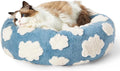 Lesure Shown on TV Donut Cat Beds for Indoor Cats - Small Round Dog Bed for Calming Pets as Gift with Washable Cover, Cute Modern Puppy Bed with Jacquard Shaggy Plush & Anti Slip Bottom, 20 Inch, Blue