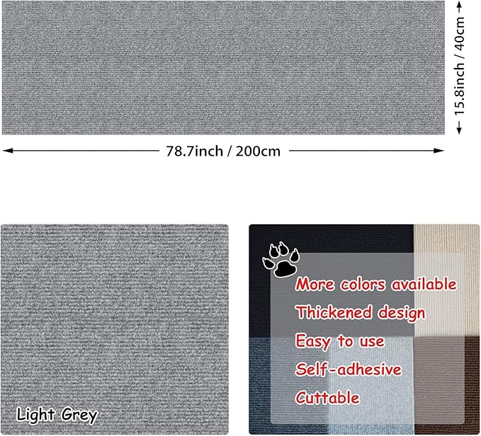 NATUYA Cat Scratcher Mat Furniture Protector, Trimmable Replacement for Cat Tree Scratch Post, Self-Adhesive Couch Protector, Large Cat Climbing Wall Mounted Pad (Light Gray, 78.7 * 15.8")