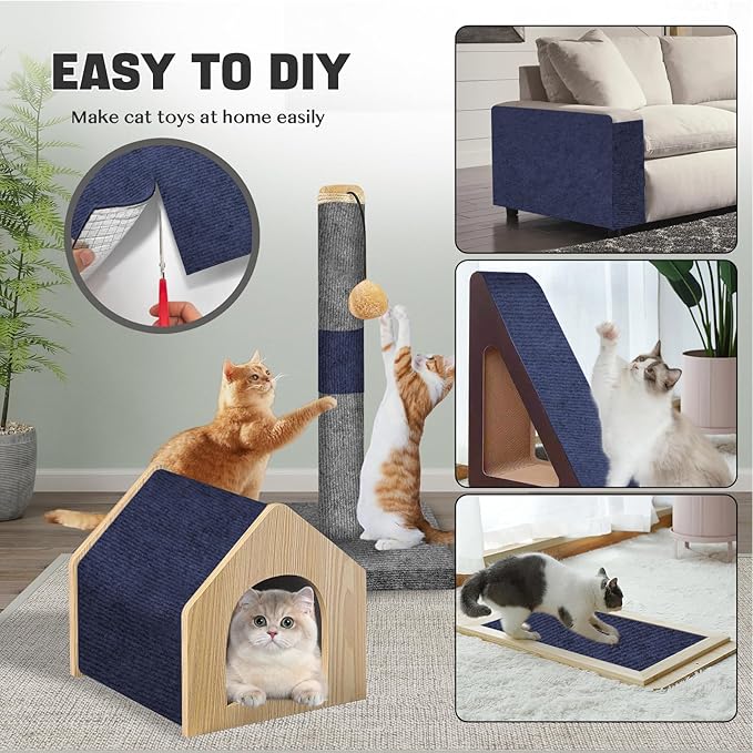 118"x15.8" Cat Scratch Couch Furniture Protector, Adhesive Cat Scratch Pad Deterrent for Furniture, DIY Climbing Cat Scratcher Couch Protector from Cat Claws Scratching Mat for Indoor Sofa (Navy)
