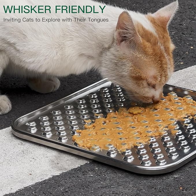 Stainless Steel Large Lick Mat for Dogs & Cats, Chew-Proof Slow Feeder, Anxiety Reducer, Whisker-Friendly for Cats, Non-Slip Heavy Duty Base, Raw Feeding Pad, Dishwasher Safe [Large-1Pack]