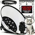 Cat Recovery Cone Kit Post Surgical Soft Pet Vest, Collar, and Non-Irritating Protection Cone for Cats - Comfortable Injury Care Solution (Black with White Paws, Medium)